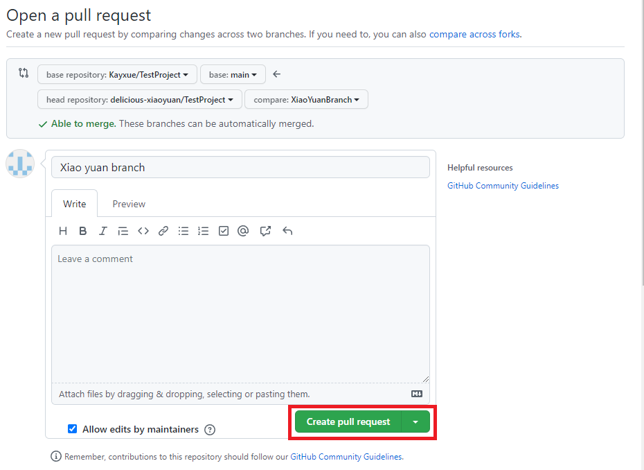 寫入 Pull Request 資訊